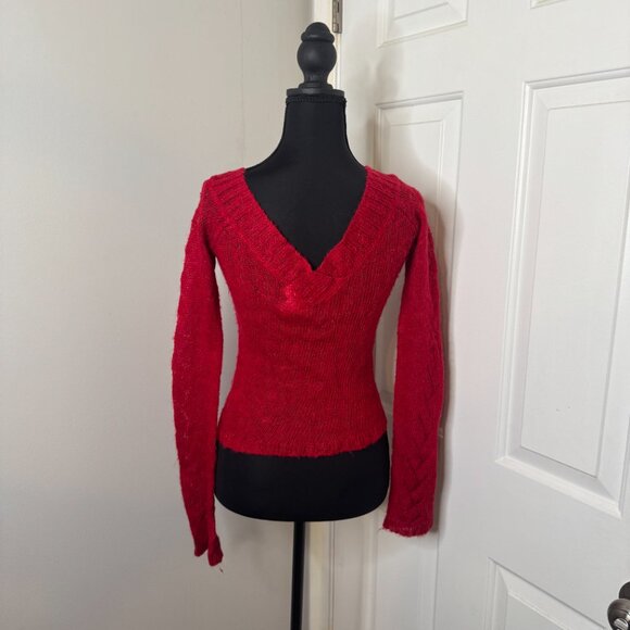 Red Deep V Neck Sweater by One Step Up, Size Medium - Picture 11 of 14